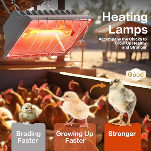 2 Pack 250W Chicken Coop Heater for Chicken Dog Kennel, Cat Bed, Reptiles & Incubators, 2 Heating Mode Warmer for Chicken Coop in Winter, Inside and Outdoor Pet Total 4 Heating Tube as Backup Lamp