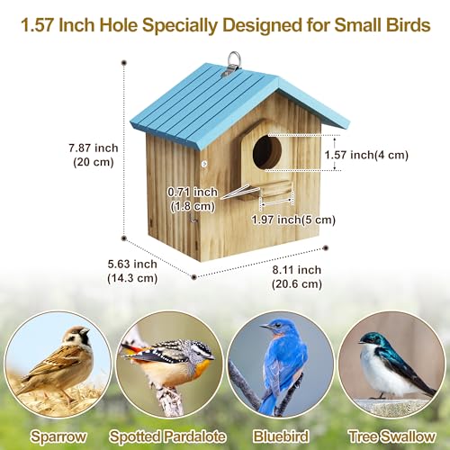 Auslar Bird House for Outside, Wooden Hanging Bird Nesting Box with Perch | Outdoor Birdhouse for Bluebird, Cardinal, Finch, Wren & Swallow, Hook, Predator Guard, Clean-out Door, Garden Bird Watching