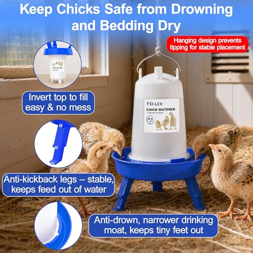 0.8Gal Top Fill Chick Feeder and 0.4Gal Chick Waterer 3 Height Scoop Blue | Chick Feeder and Waterer Set, Anti-Drown Poultry Waterer for Raising Chicks in Brooder - size: 0.8Gal Feeder & 0.4Gal Waterer