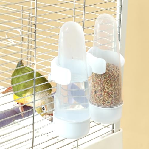 Bird Feeder Automatic Bird Water Dispenser Set for Cage No Mess Parakeet Cage Water Dispenser PP Material, 200ml/6.8fl oz (2PCS) | Durable shatter-resistant plastic, tool-free setup, easy daily cleaning, suits parakeets finches canaries