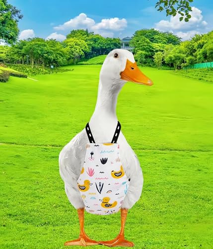 Chicken Diapers for Hens, Roosters, Diapers for Ducks, Ducklings, Reusable Pet Diaper with Bow Ties Waterproof Poultry Nappies for Geese Pet Ducks-White Duck,S - size: S
