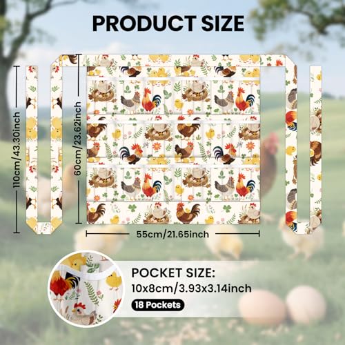 CUTHOLLOW Egg Collecting Apron for Adlut, Housewife, 18 Deep Pockets Hen Egg Gathering Holding Apron with Elastic Closures - style: Chicken Flowers