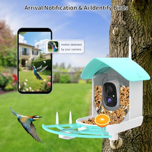 Bird Feeder with Camera, Auto Capture Wiress Bird Feeder Camera, AI Identify Bird Breed,FHD Waterproof Outdoor Bird Watching Camera,Solar-Powered, for Garden,Yard,Park,Ideal Gift for Mom and Dad,Blue | Auto records FHD videos of birds in your backyard,Ins