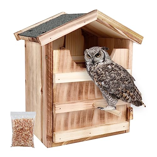 Owl House Owl Nesting Box for Outside: Handmade Wooden Bird House with Bird Stand - 100% Solid Wood Nesting Box