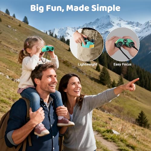 Aurosports 15x25 Compact Binoculars for Kids with Bird Guide Book, Green | Lightweight Easy Focus with Carrying Case & Strap; Durable Fully Coated; Birdwatching Cruise Travel Gift for 8-12 Boys Girls - color: Green