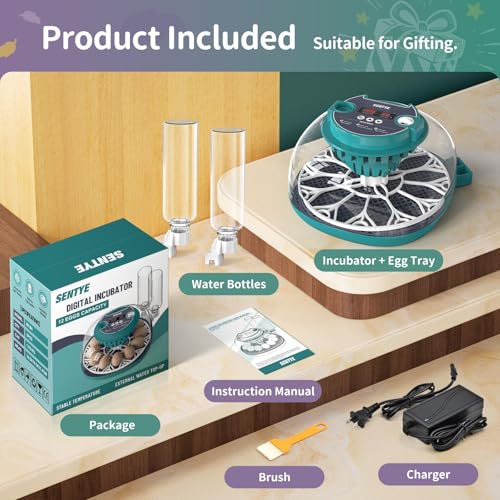 Automatic Egg Incubator for Hatching Eggs with LED Temperature Display, Humidity Control & Egg Turner, Clear Lid Incubator for Chicken, Quail & Bird Eggs (12 Egg Capacity)