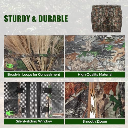 Portable Hunting Blind - 270°/288°/360°See Through with Floor Mat Dual Door - size: 360° Flip-Up Door(2-3 Person)