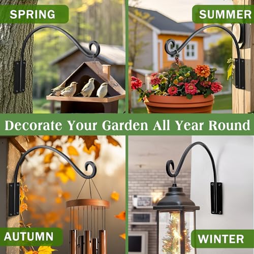 Heavy Duty 16 Inch Plant Hangers Bracket Outdoor 2 Pack Hanging Plant Hook | 60LBS Capacity, Rust-Proof Metal Wall Hook, Enhanced 6-Hole Base, For Hanging Plants, Bird Feeder, Wind Chime, Flower Baskets - size: 16in-2PCs
