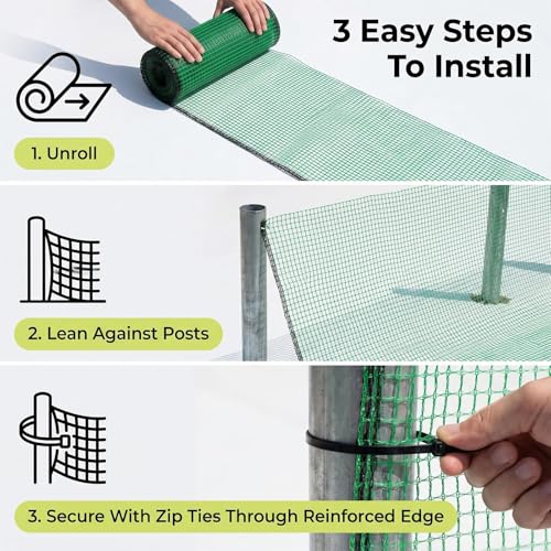 6.6x50ft Plastic Mesh Fencing,0.4in Mesh Deer Fence | Green Garden Fence with Reinforced Double Black Edges,Heavy Duty Animal Barrier for Yard and Plant Protection - size: 6.6ft x 50ft