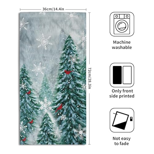 Winter Christmas Trees Hand Towels Set of 2, 28x14 Inch Nature Green Forest Mountain Birds Decorative Fingertip Towel Soft Absorbent Dish Cloths for Guest Gym Yoga Home Decor - color: Snow Green Forest