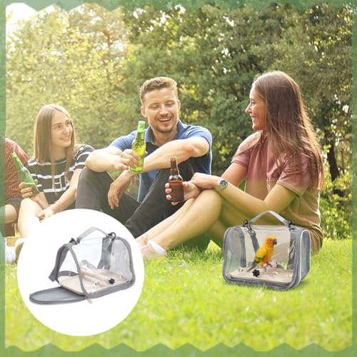 Bird Carrier Backpack Gray Travel Cage with Clear PVC Window and Breathable Mesh Portable Bird Carrier Bag for Small Birds Parrot Cockatiel Parakeet to Vet Visit and Outdoor Adventure