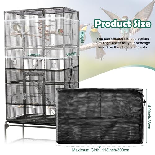 2 Pack Bird Cage Seed Catcher Guard, Adjustable Bird Cage Mesh Net Cover | Heavy Duty Nylon Mesh Netting for Parrot Parakeet Macaw African - size: X-Large