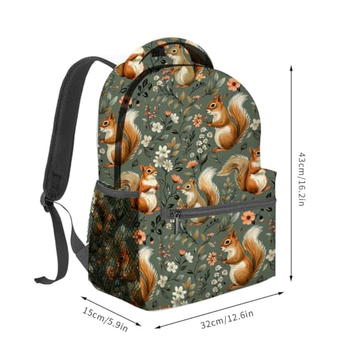 Cute Squirrel Backpack,Woodland Animal Polyester Backpacks,Lightweight Double Shoulder Back Pack for Kids Teens,Nature Floral Bookbag,School Bag Gifts,Casual Travel Daypack Book Packs - color: Squirrel
