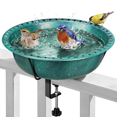 VIVOHOME Deck-Mounted Bird Bath with Adjustable Metal Clamp, Green | Weather-Resistant ABS, 1.45-Gallon Capacity, for Railing/Fence/Balcony, Bird-Friendly, Easy to Clean - color: Green, size: Birdbath Only