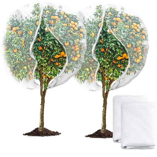 2 Pack 6 x 6.6 ft Large Fruits Tree Netting, Garden Mesh Insect Tree Cover with Zipper Drawstring Bird Barrier Net Plant Bags Blueberry Bushes Protection Cover for Prevent Animals Deer Squirrel Bug - size: 6 x 6.6 Ft/ 2pcs/ zipper