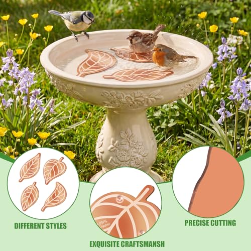 4 Pack Pure Copper Disk for Bird Bath Water Cleaner,Leaf | Triple-point Support, Outdoor Bowl Purification, Algae Prevention Safe, Pure Copper Discs, Flower Petal Design Shapes - size: Leaf