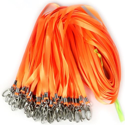 Lanyards 100Pcs Bulk Lanyard for Id Badges,Badge Lanyards Swivel Hooks Clips Great for Name Tags Badge - color: Orange