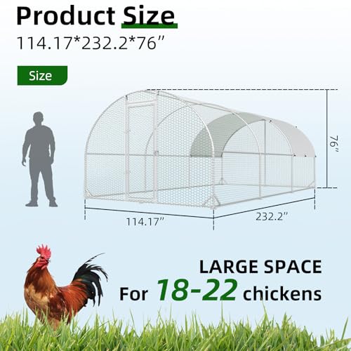 4ever2buy Metal Chicken Coop, 10x20 FT Walk-in Chicken Run Pen Poultry Cage, Water-Resistant & Anti-UV Cover, Large Chicken Coop for 18-22 Chickens - size: 231.6"L x 114.0"W x 76.0"H