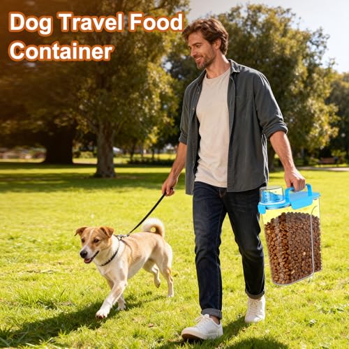 Uppetly Dog Cat Food Storage Container, 5-7Lbs Pet Food Containers, Airtight Cat Food Container with Portable Handle & Measuring Cup, Small Animal Dry Food Dispenser for Dogs, Cats and Birds - color: Blue