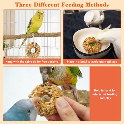 Fhiny 8 PCS Parakeet Treats, Donut Shaped Natural Grain Cockatiel Food with Fruits Vegetables Flowers and Herbs Bird Chew Toys for Parrot Conure Lovebird Training Rewards and Beak Grinding