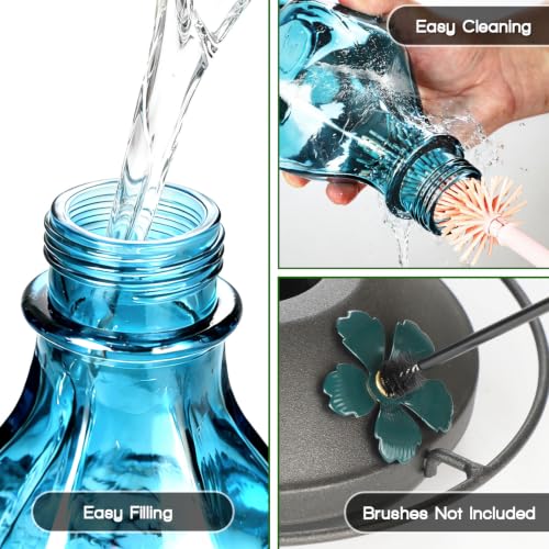 Glass Hummingbird Feeders for Outdoors Hanging, 24oz Wild Bird Nectar Feeder with Ant Moat and 360° Perch, Bee-Resistant Ports,Outside Garden Decor,Colorful Gifts for Women Mom, 1 Pack, Blue - color: Blue