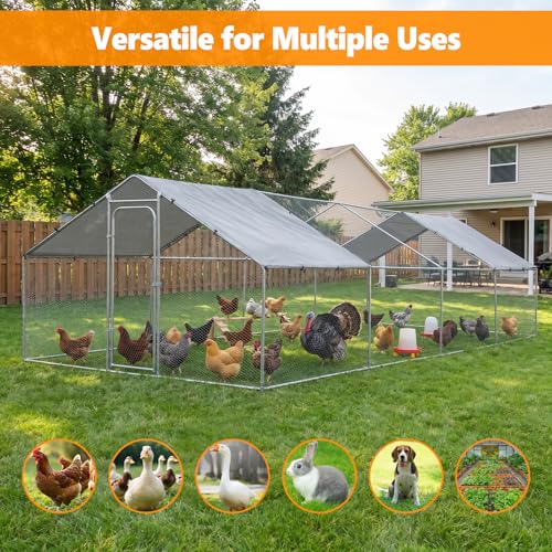 Metal Chicken Coop with Waterproof Pitched Roof, 26.3×9.8×6.4ft | Thickened Steel Frame, Predator-Proof Wire, Weatherproof & UV Resistant Cover, Detailed Assembly Guide & Tool Kit - size: 315.6"L x 118.1"W x 76.8"H