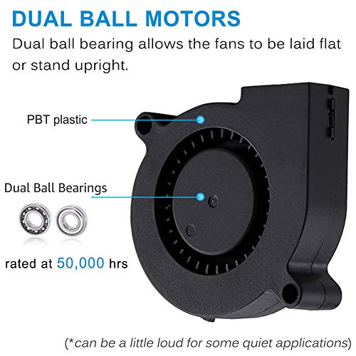 GDSTIME 5015 Blower Fan 12V 50mm x 15mm 2-Pin Dual Ball Bearing 2-Pack | Replacement for 3D Printer Part Cooling Fan, Audio Amplifier, Humidifier, 12 Volt DC Brushless, Long Wires (3.3 FT/1 m) - size: 50mm x 15mm