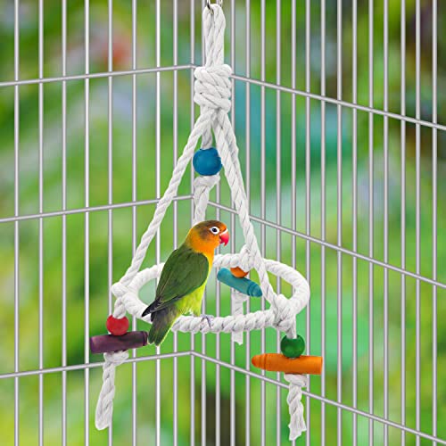 Litewoo Bird Parrot Cotton Swing Round Perch Stand with Chew Toy for Parakeet Budgie Cockatiel Finch Conure Canary Budgie | Natural cotton rope, trims beak, promotes balance & coordination, stand toy for small-medium birds/budgie/cockatiel/conure