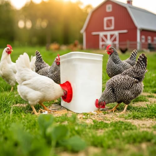 DIY Chicken Feeder Ports, 8 Ports Chicken Feeder No Waste, DIY Automatic Poultry Feeder Cups Kit, Rain Proof Gravity Feeder Port with Hole Saw for Buckets Barrels Bins Troughs