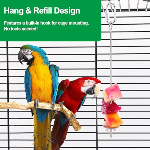 3 Pcs Bird Cage Food Holder Stainless Steel Parrot Fruit & Vegetable Skewer Hanging Foraging Toy for Parakeets, Budgies, Macaws - size: 3 Pcs