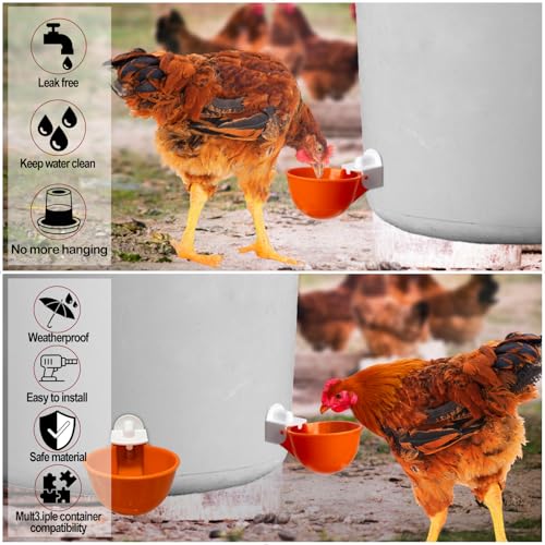 6-Pack Automatic Chicken Waterer Cups - No Waste Poultry Watering Solution for Chicken, Duck, Goose, Turkey with Easy Mounting System