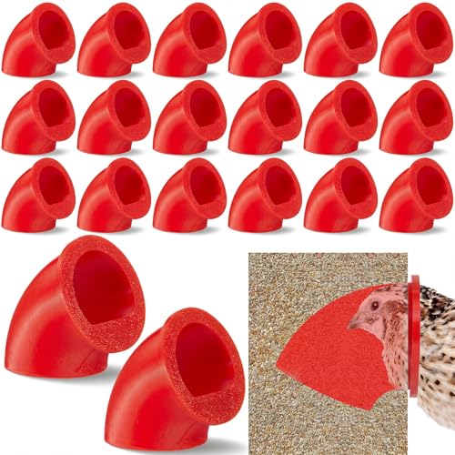 Teenyyou 20 Pack Quail Feeders No Waste Chicken Feeder Port DIY Chick Feed Saver Quail Supplies for Coturnix Small Poultry Farm Bucket Bin Container (1 Inch,Red) - color: Red, size: 1 Inch