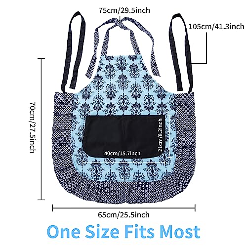 Lovely Flower Pattern Retro Aprons With Large Pockets for Women Girls Cooking Kitchen Bakery Mother's Gift - color: Dark Bloom