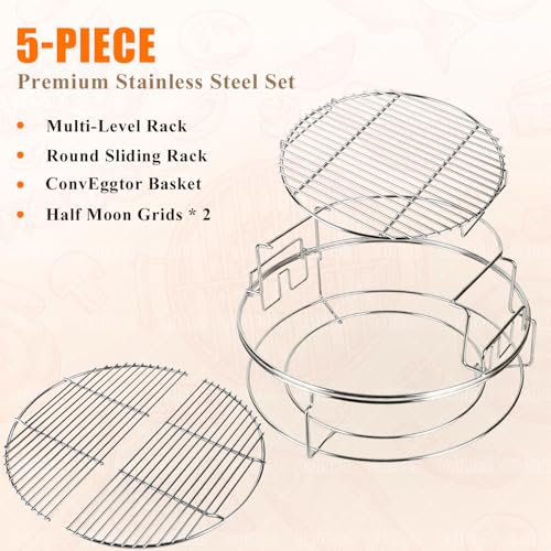 5-Piece Eggspander Replacement Kit with Conveggtor for Big Green Egg Large | Expander Rack for Green Egg Accessories, High-Quality Stainless Steel