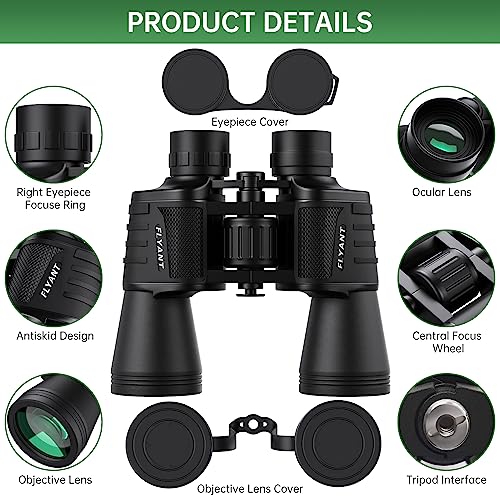 20x50 High Powered Binoculars for Adults, Waterproof Compact Binoculars with Low Light Vision for Bird Watching Hunting Camping Travel Cruise Hiking Sports Stargazing, Christmas Birthday Gifts for Men - color: Black