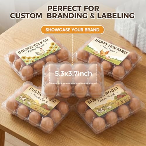 HANSGO 60 PCS Plastic Egg Cartons Cheap Bulk with Date Labels, 12 Count | Clear Reusable Egg Containers for Fresh, Medium Eggs Storage, Suitable for Farms, Families, Markets Display - color: 60PK-12CT