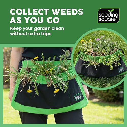 Harvest Apron Hands-Free Gardening Apron for Fruits, Vegetables, Tools – Adjustable, Durable, Washable - color: Black Pockets on Green