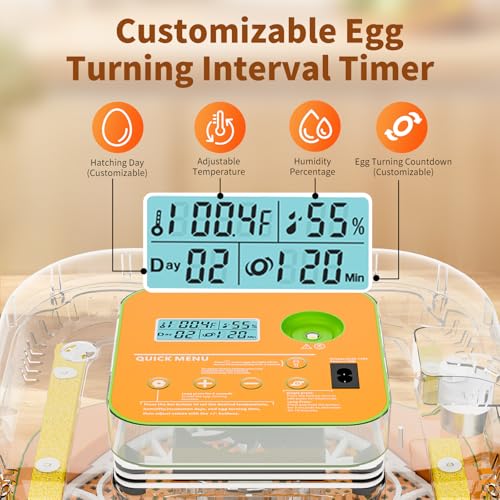 Incubator for Hatching Eggs, Temperature and Humidity Control, Automatic and Adjustable Egg Turning & Incubation Day, Built-in Egg Candler, 12 Egg Incubator for Hatching Chicken, Duck, Turkey, Bird