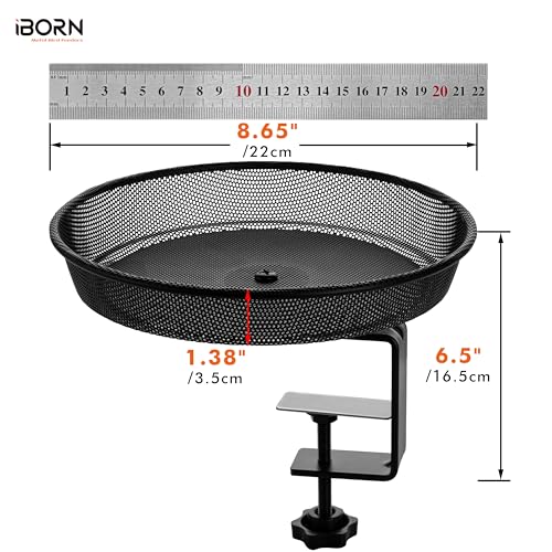 iBorn Deck Bird Feeders for Outdoors,Platform Bird Seed Tray with 5.5 lbs Capacity,Balcony Porch Railing Bird Feeder, Drainage Mesh Holes,Tilt-Proof, Windproof, Anti-Loosen, Easy to Refill&Clean,Black