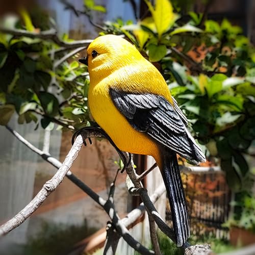 Garden Bird Statue Flower Pot Hugger Outdoor Decor for Tree, 6.7inch Mini Bird Figurine Plant Pot Decorations for Outdoor Indoor Decoration at Lawn and Yard (Yellow) - color: Yellow
