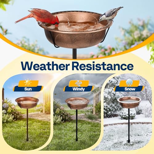 VIVOHOME Bird Bath for Outside with Metal Ground Stake, Bronze | Weather-Resistant ABS, 13-Inch Bowl, 1.45-Gallon Capacity, for Outdoor/Garden, Bird-Friendly, Easy to Clean - color: Bronze, size: Birdbath Only