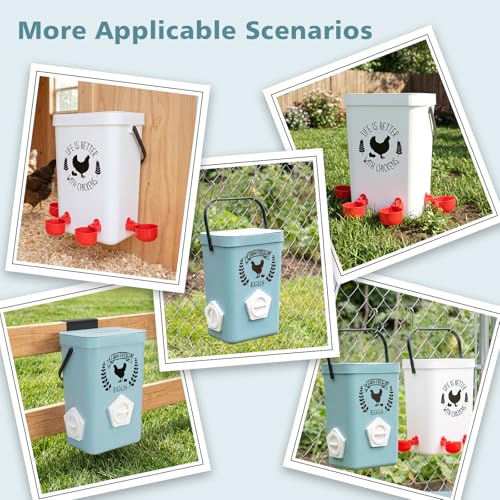 TGEYD Chicken Feeder and Waterer Set, No-Waste Hanging Feeder for Backyard Chickens, 3 Gal Waterer & 15LB Feed Bin
