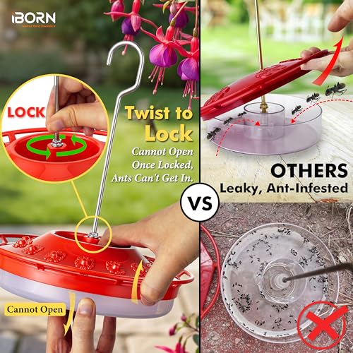 Hummingbird Feeder for Outdoor, Bee Ant Resistant, Flat, Plastic, 2 PK, Red | BPA free, 14 Feeding Ports, 13 OZ, 1.2LB,No Leak, Easy to Clean and Refilling, Hanging - style: 2 Pack