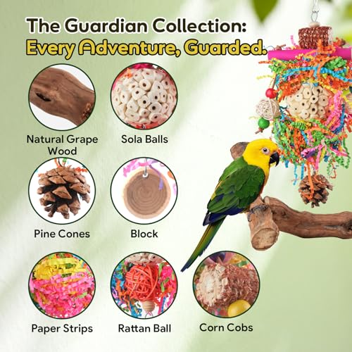 Bird Toys, Parakeet Foraging Toys, Hanging Chewing Toys with Natural Wooden Perches, Bird Cage Accessories, Suitable for Parakeets, Cockatiels, Budgies, Lovebirds & More - color: 5 pieces sola