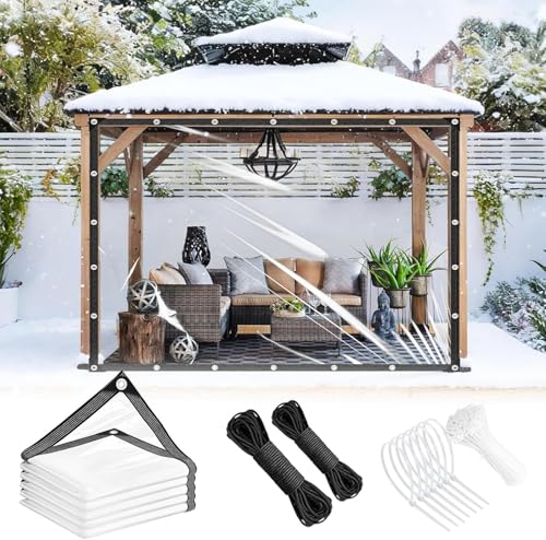 Heavy Duty Clear Tarp 5x7ft Thickened 14Mil Waterproof Clear Tarps with Grommets Tear Resistant PVC Vinyl Reinforced Edges for Greenhouse Patio Garden Pavilion Chicken Porch Outdoor Chicken Coop - size: 5×7ft-14Mil(1.5×2.1m)