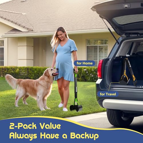 Large Dog Pooper Scooper for Yard, 32 inch Long Handle, 2-Pack - color: 2-Pack Green & Yellow