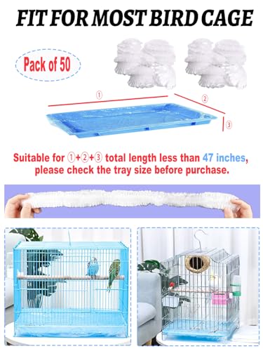 Disposable Bird Cage Liners Clear Plastic Parakeet Cage Liner Bag - 50 Pcs Parrot Cage Tray Liners Universal Film Bird Cage Accessories for Finches Canaries Cockatiels Birdcage - size: 50PCS