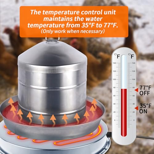 Chicken Water Heater for Winter, 110Watt Thermostat Heated Poultry Waterer Base with 9.8ft Power Cord，Suitable for Plastic/Metal Poultry Waterer (Silver, 11INCH-1PACK) - color: Silver, size: 11IN-1PACK