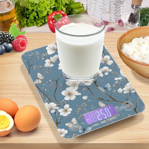 Food Scale Kitchen Scale Food Weight Scales Digital Weight Grams and Ounces Small Electronic Food Scale for Baking Cooking Blue Flowers Butterfly - color: Blue Flowers Butterfly