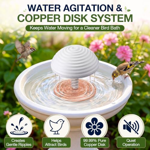 Bird Bath Water Agitator with 2 Round 99.99% Pure Copper Disk, Battery Powered Bird Bath Circulator, Quiet Waterproof Mover Keeps Water Fresh for All Season Use (Gray Spiral) - style: Gray Spiral